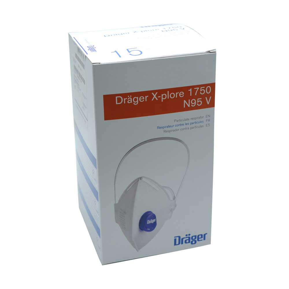 Verpackung Dräger X-plore 1750 N95/FFP2 mit Ventil, Box mit Maskenabbild