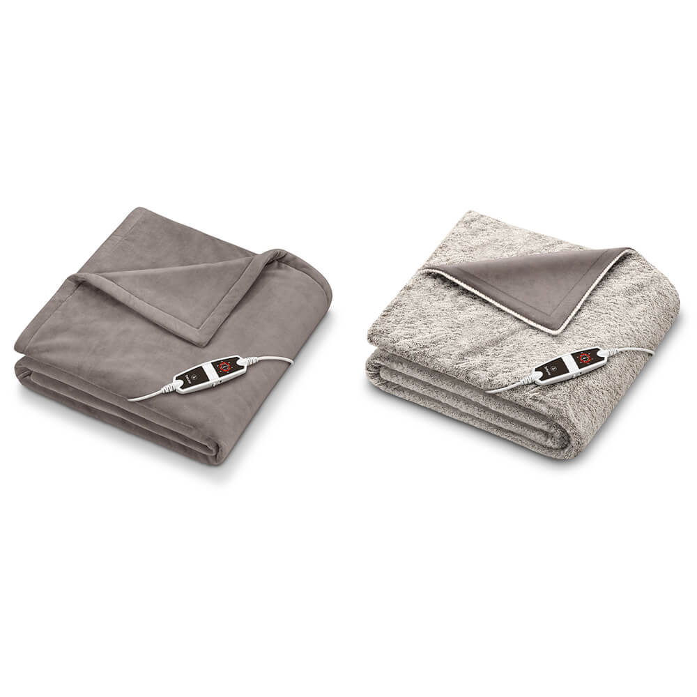 Beurer beheizbare Kuscheldecke, taupe, gefaltet mit Bedieneinheit