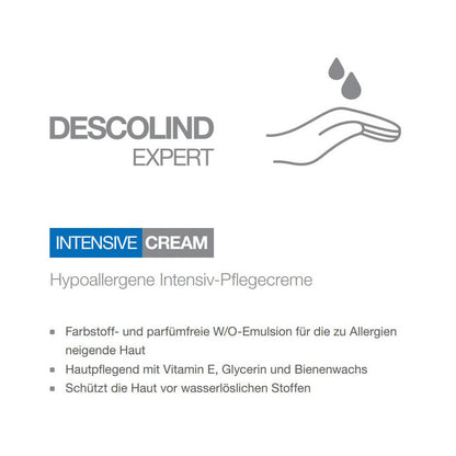 Rückseitenlabel mit Intensive Cream, hypoallergene Intensiv-Pflegecreme, Tropfen-Symbol