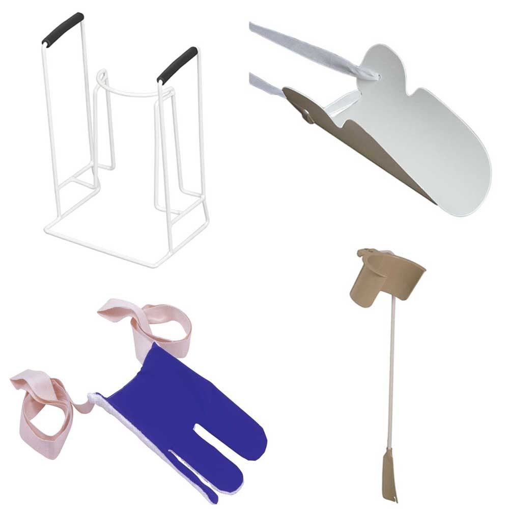 Strumpfanziehhilfen mit Handschuh und Bügel, verschiedene Farben und Ausführungen