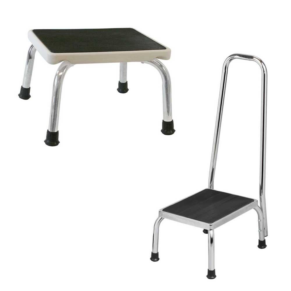 Behrend Trittstufe mit Haltegriff, rutschfeste schwarze Gummi-Oberfläche, Metallrahmen