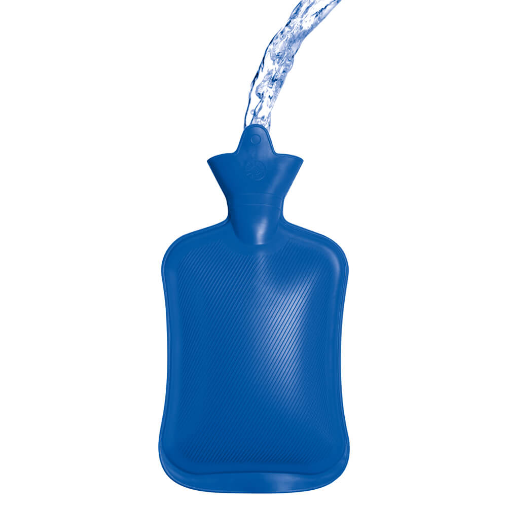 Lifemed® Wärmflasche blau 2 l mit einlaufendem Wasser in Einfüllöffnung