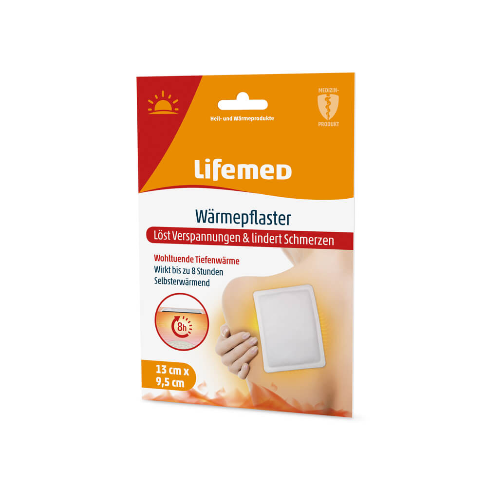 Lifemed Wärmepflaster Packung mit zwei rechteckigen Wärme-Pads, 13×9 cm