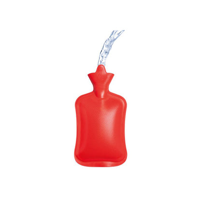 Rote Wärmflasche mit Einfüllöffnung und Schlauchauslass