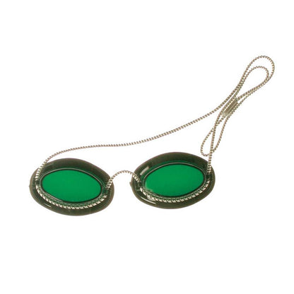 Höhensonnenbrille mit grünen Linsen und Kordelband, dunkel eingefasst