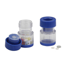 Behrend Tabletten-Mörser: Kunststoff-Vorratsfach mit blauem Deckel, mit Tabletten
