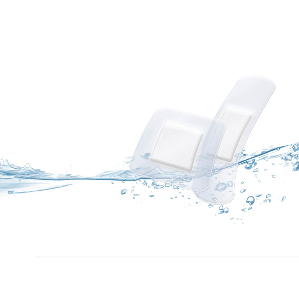 Transparente Pflasterstrips Aqua mit Wundpads, wasserfest wirkende Darstellung