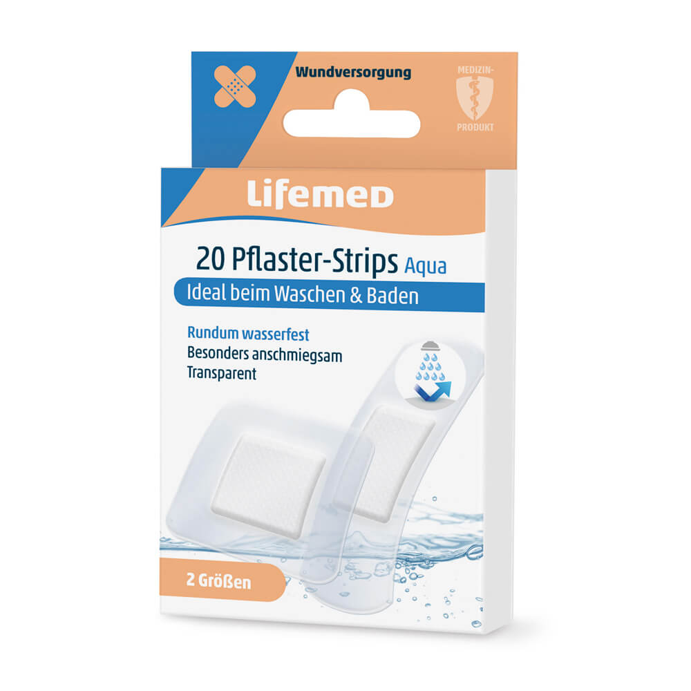 Pflasterstrips Aqua 20er-Pack von Lifemed® mit Angabe zu 2 Größen