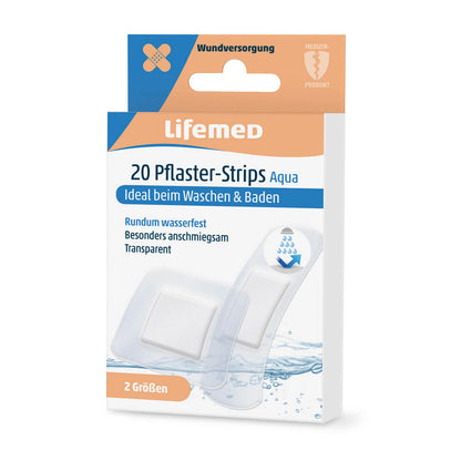 Pflasterstrips Aqua 20er-Pack von Lifemed® mit Angabe zu 2 Größen