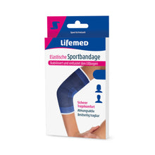 Lifemed elastische Sportbandage für den Ellbogen, blau, auf Verpackung