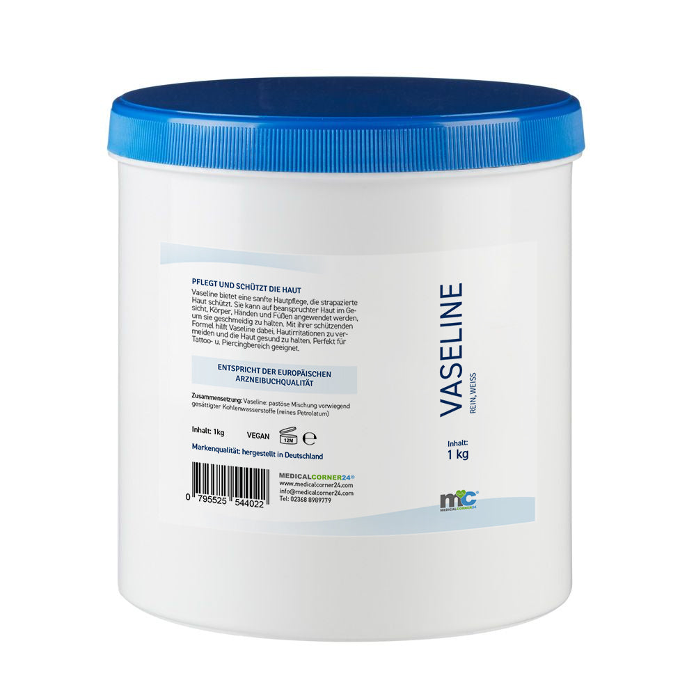Vaseline medizinische weiße Salbe in 1-kg Dose mit blauem Deckel