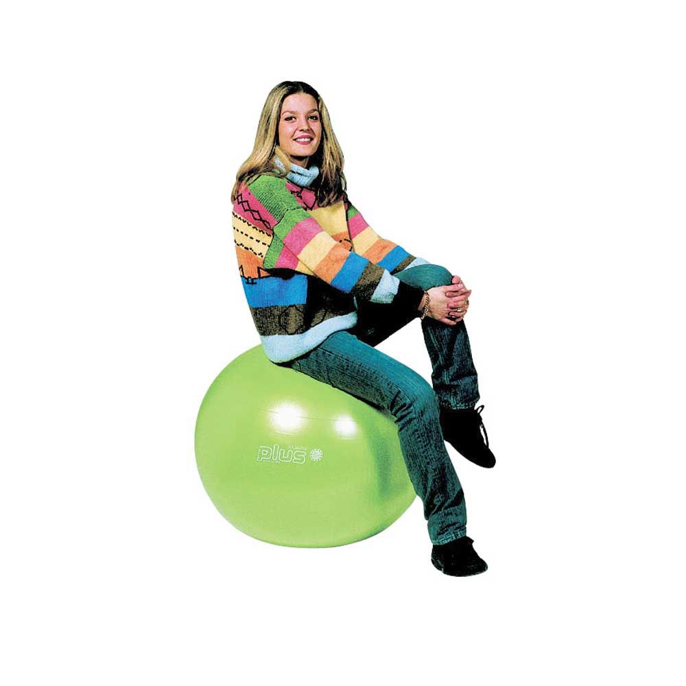 Grüner Sicherheits-Gymnastikball Plus mit Plus-Aufdruck, seitliche Ansicht