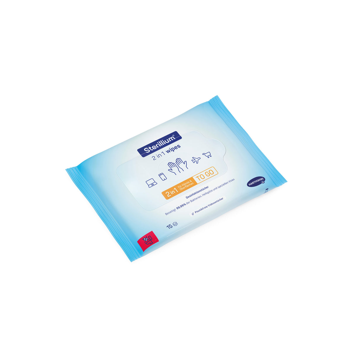 Sterillium® 2-in-1 Wipes Folienbeutel mit TO GO Aufdruck, 15 Tücher