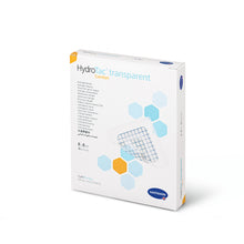 HydroTac® transparent Wundverband-Packung, Vorderansicht, weiß mit blauem Schriftzug