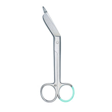 Verbandschere mit zwei Fingergriffen und spitzen Klingen, Metallausführung