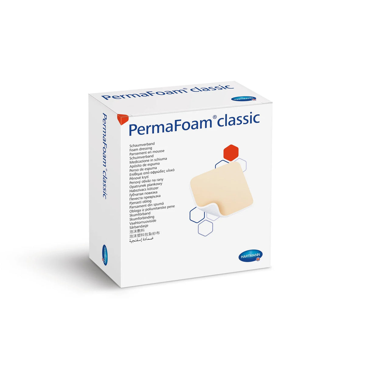 Hartmann PermaFoam® Classic Schaumverband-Box, 10×10 cm, orange Markierung