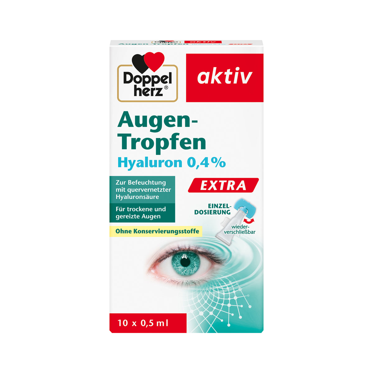 Doppelherz aktiv Augen-Tropfen EXTRA, Hyaluron 0,4% (10×0,5 ml)