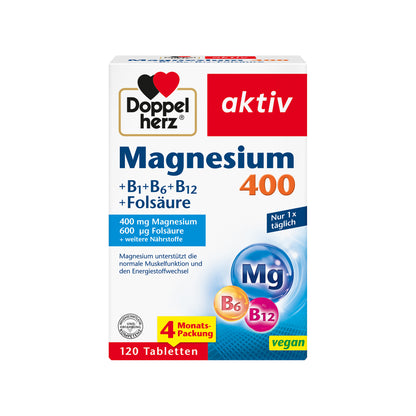 Doppelherz aktiv Magnesium 400 Tablettenpackung, 120 Stück, mit B+Folsäure