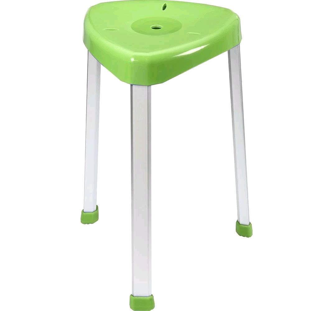 Eck-Duschhocker mit grünem Sitz, höhenverstellbare Beine und Standkufen
