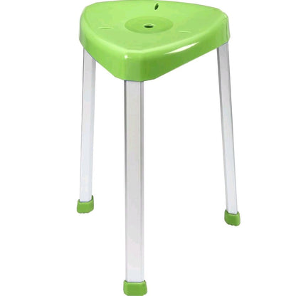 Eck-Duschhocker mit grünem Sitz, höhenverstellbare Beine und Standkufen