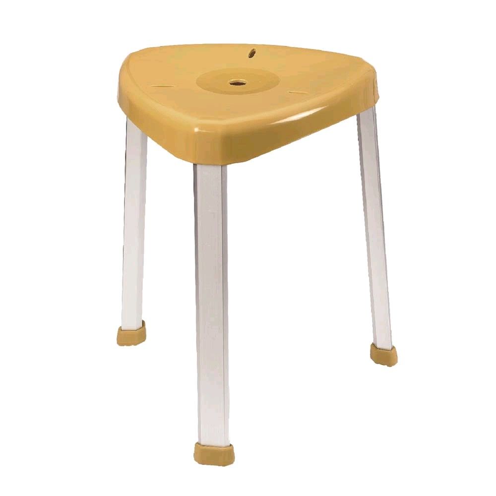 Eck-Duschhocker mit orangefarbenem Sitz, höhenverstellbare Beine und Standkufen