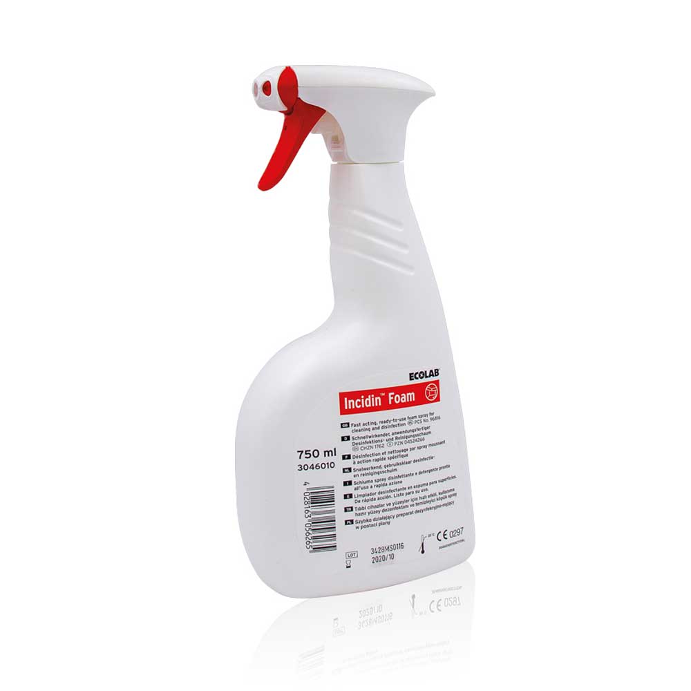Ecolab Incidin Foam Flächendesinfektion, 750-ml-Sprühflasche mit rotem Sprühkopf