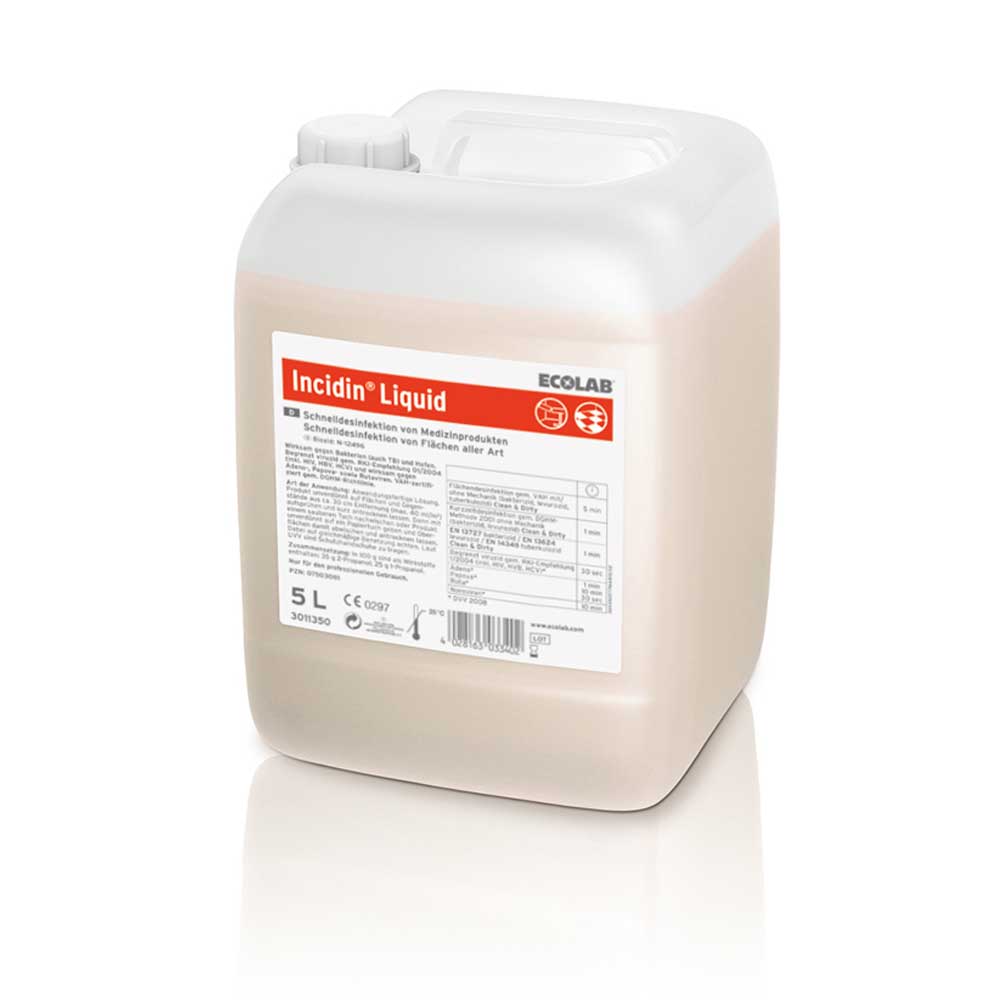 Incidin Liquid Flächendesinfektion von Ecolab, 5-L-Kanister Rückseite