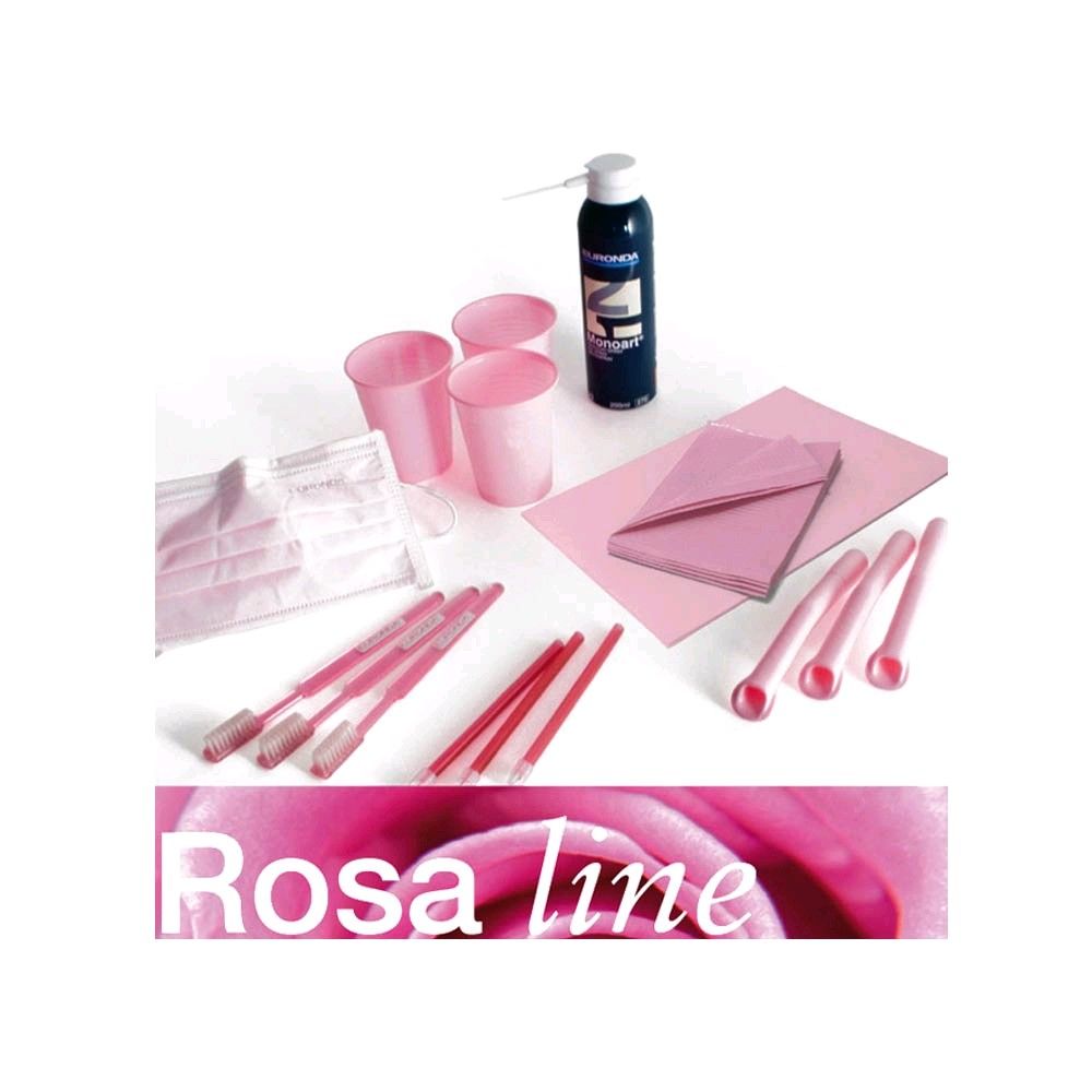 Rosa Zahnarzt-Behandlungsset mit Bechern, Tüchern, Applikatoren und Flasche