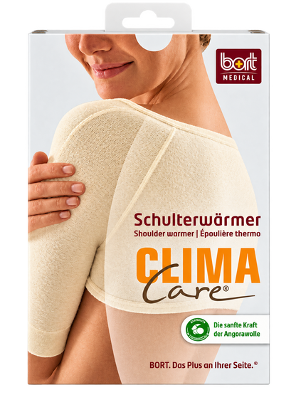 Schulterwärmer ClimaCare® von Bort mit weiß/beigeem Strick, für den Arm am Oberkörper