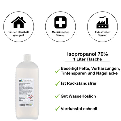 Isopropanol 70% 1-Liter-Flasche mit Etikett und Inhaltsangaben