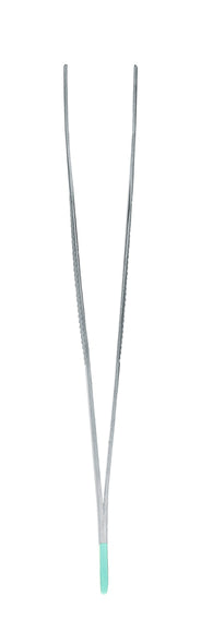 Anatomische Pinzette mit geraden, geriffelten Spitzen, 14 cm, hellgrüner Griff