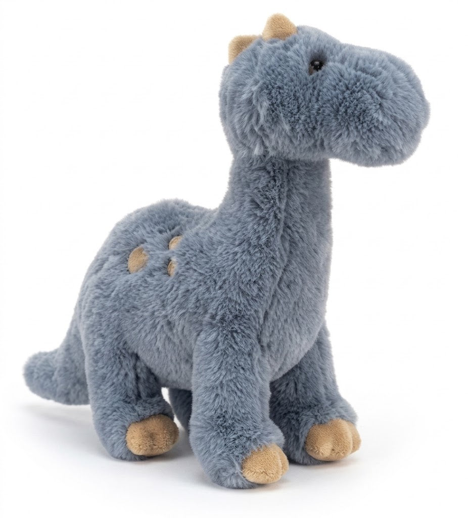 Körnerkissen Dinosaurier aus blauem Plüsch, liegendes Modell mit Pfoten und Schwanz