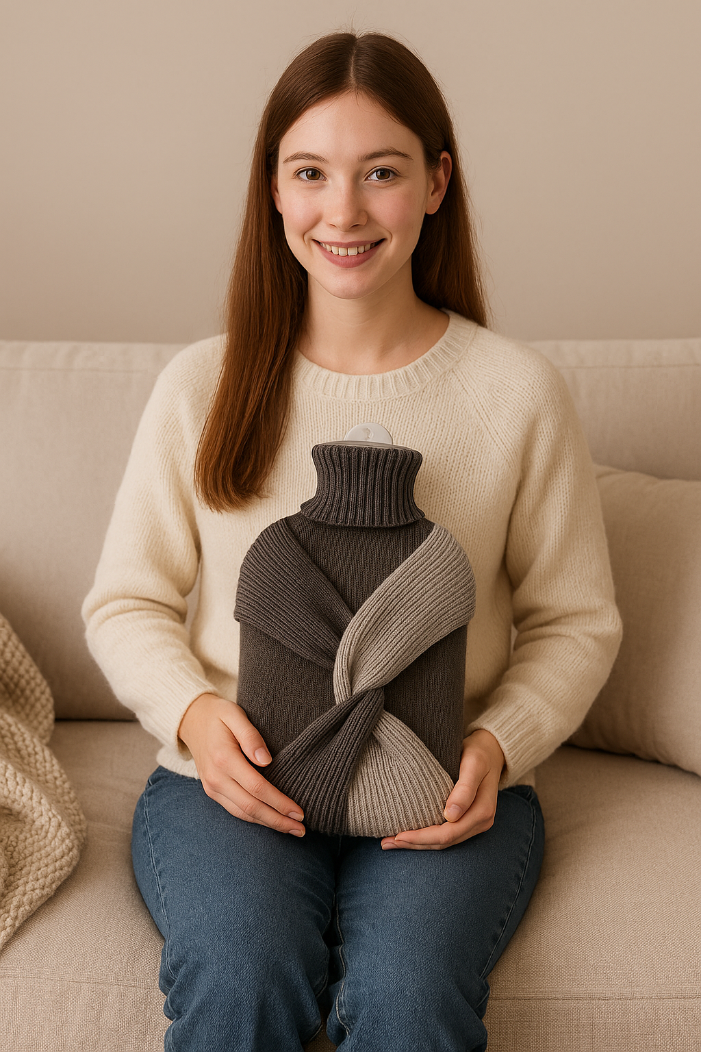 Strickbezug für Wärmflasche mit gedrehtem Twist, grau