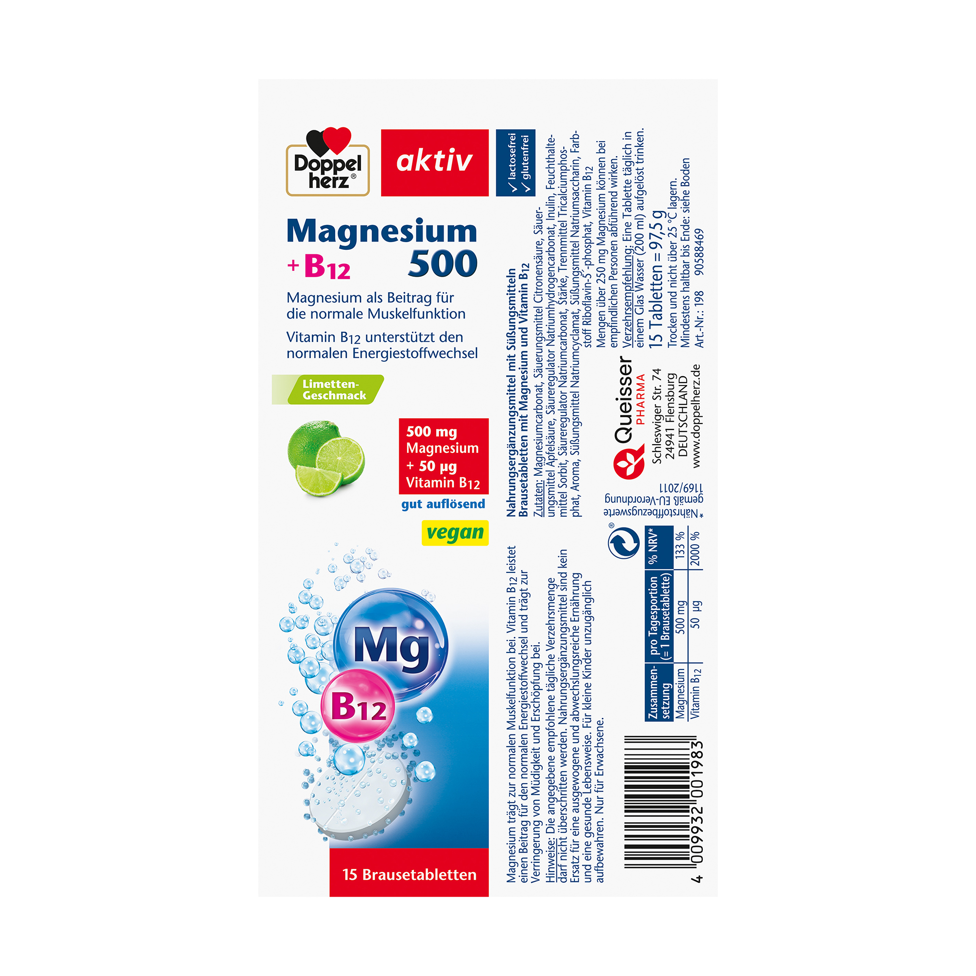 Doppelherz aktiv Magnesium 500 + B12, 15 Effervescent Tablets