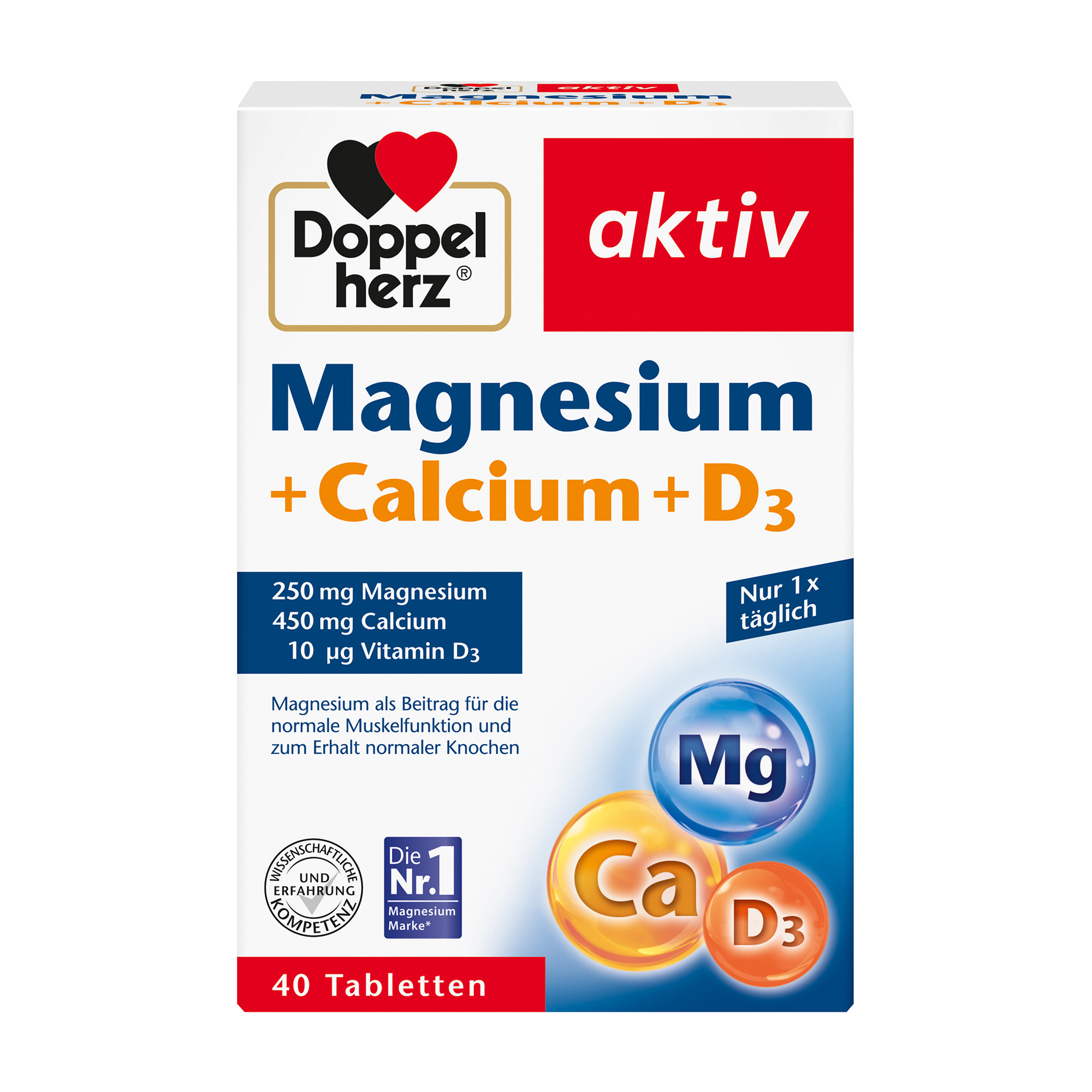 Doppelherz aktiv Magnesium + Calcium + Vitamin D3, 40 Tablets