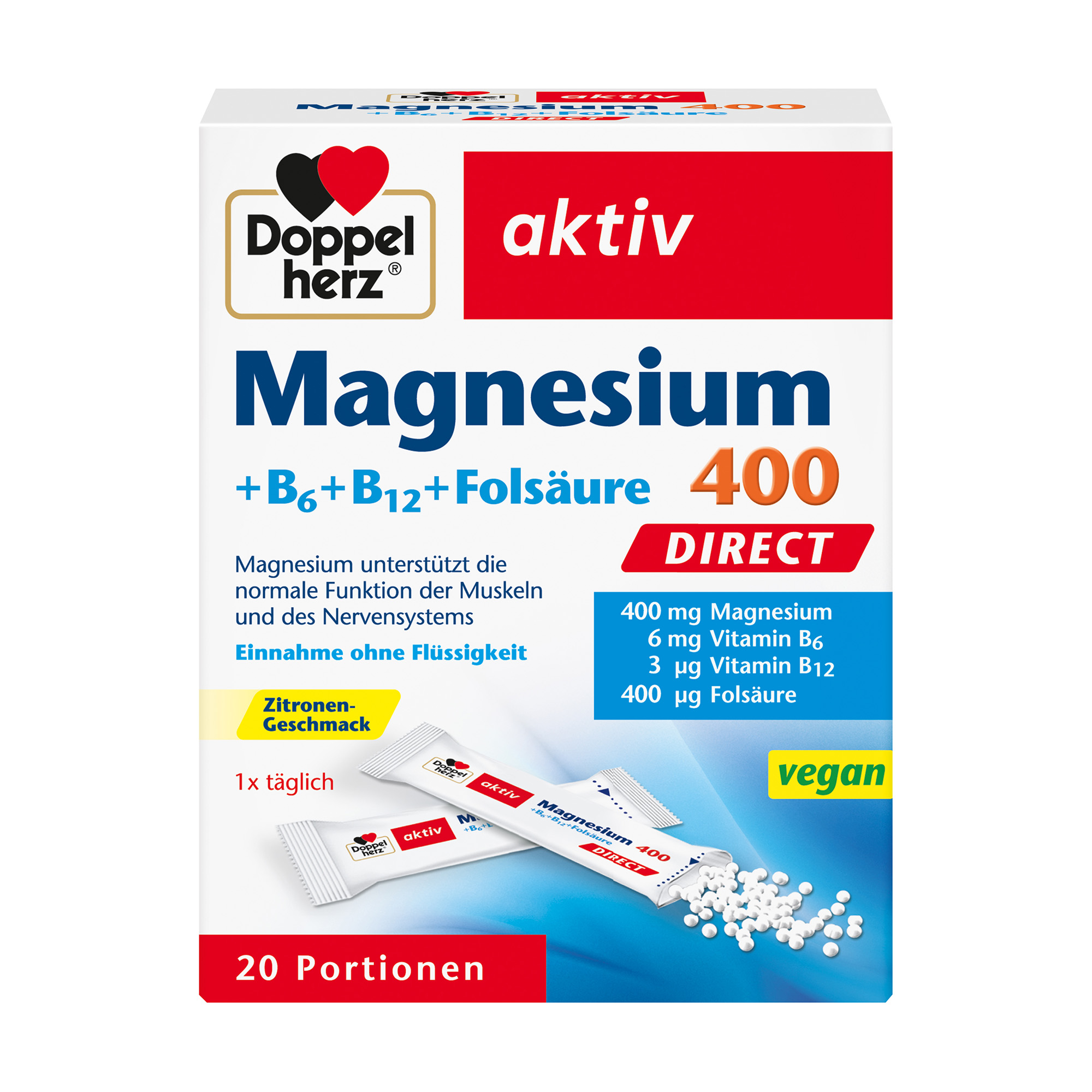 Doppelherz aktiv Magnesium, B6 + B12, direct, 20 Portions