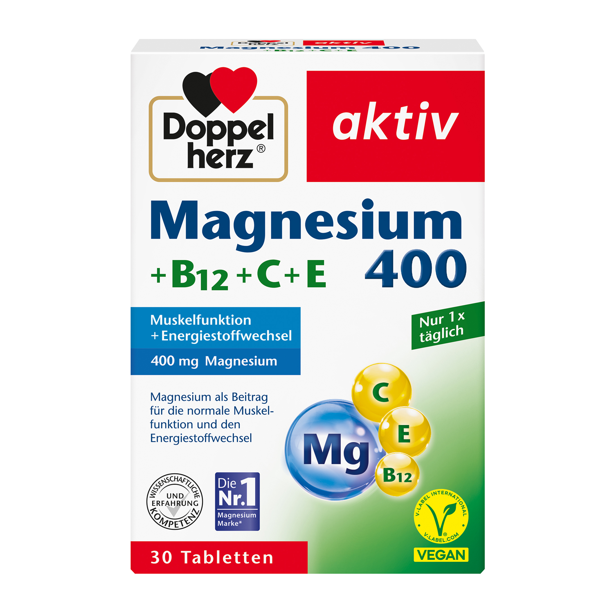 Doppelherz aktiv Magnesium 400 with B12+C+E, 30 Tablets