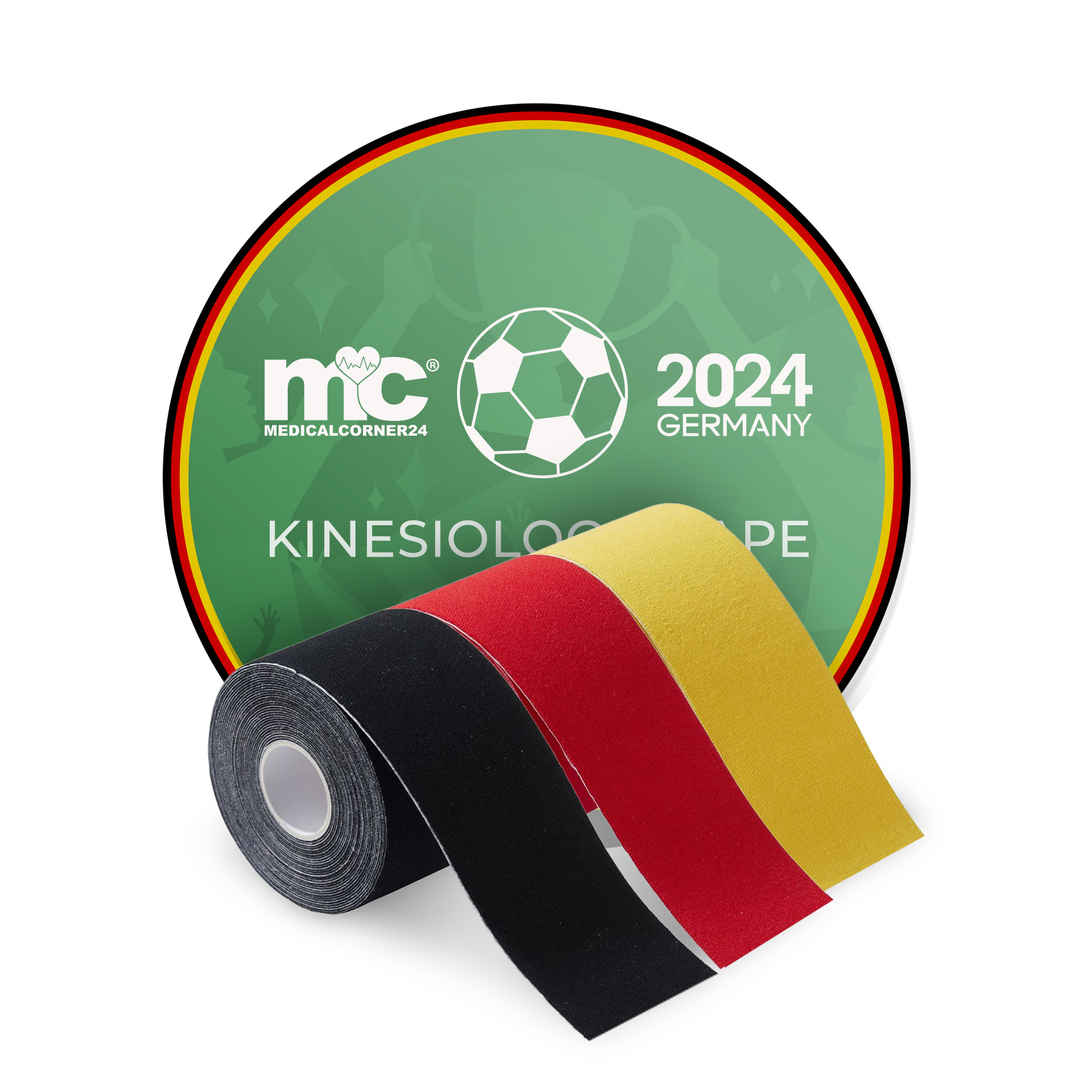 European Football Championship 2024 Kinesiology Tape, 5 cm x 5 m, 3 rolls, black, red, yellow