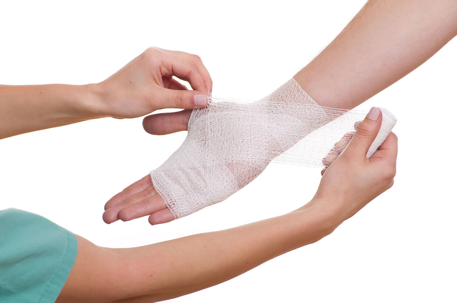 A bandage is wrapped around a patient's hand - buy bandages now!